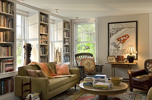 Cozy Living Room With Bookcase
